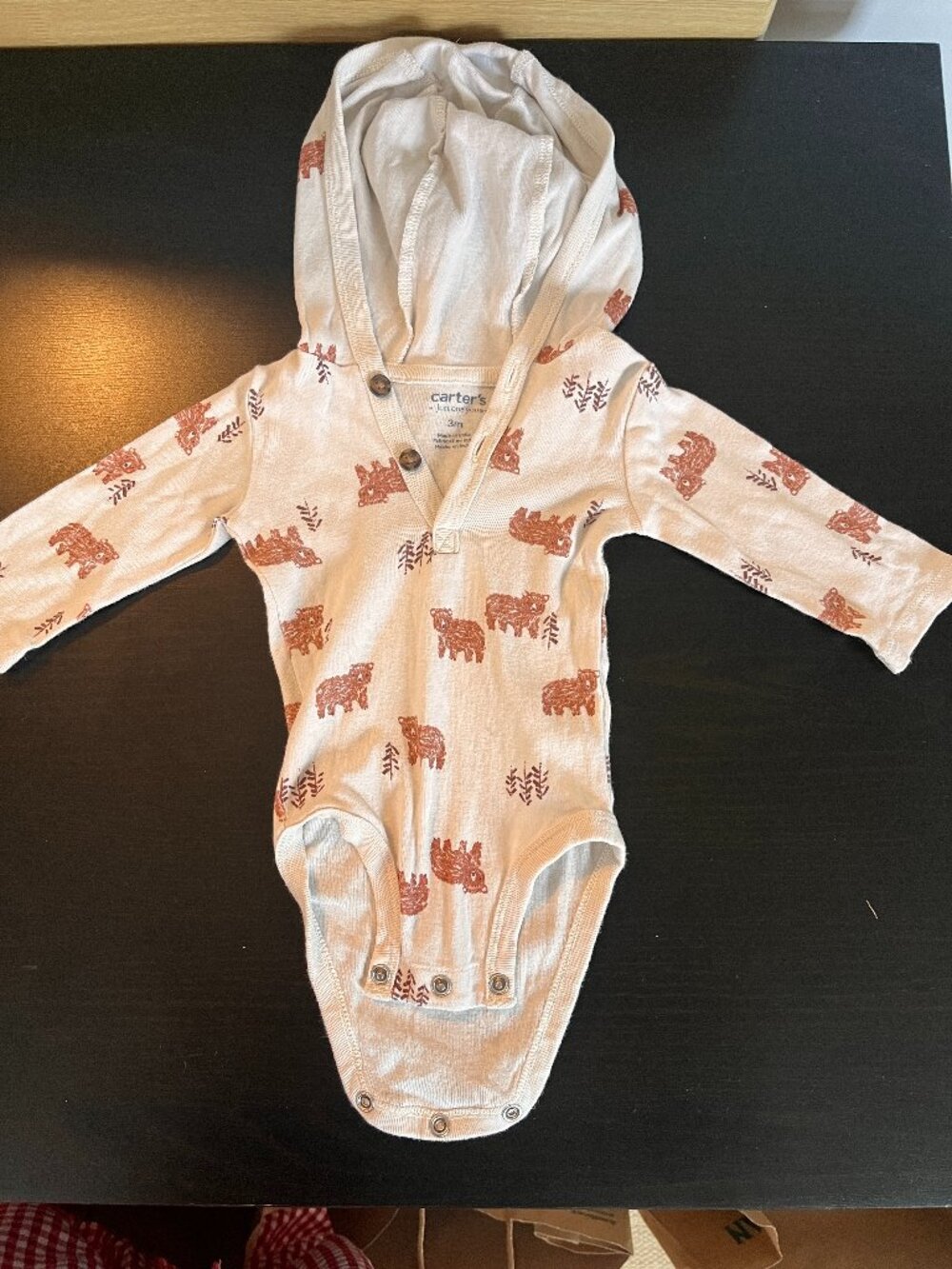 [$2 in a bundle] Carter's 3 mo long sleeve bear hoodie onesie